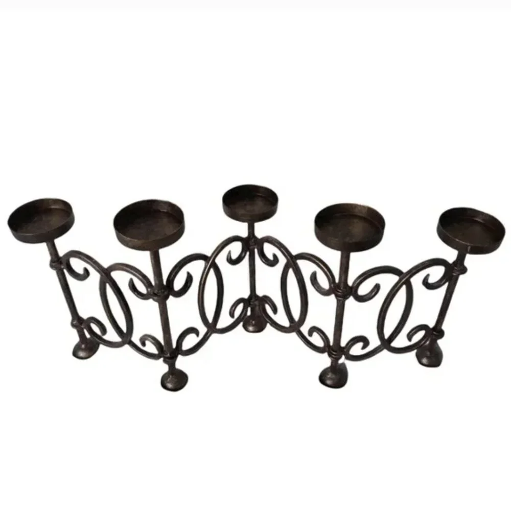 Vintage Hinged Panel Wrought Iron Candelabra